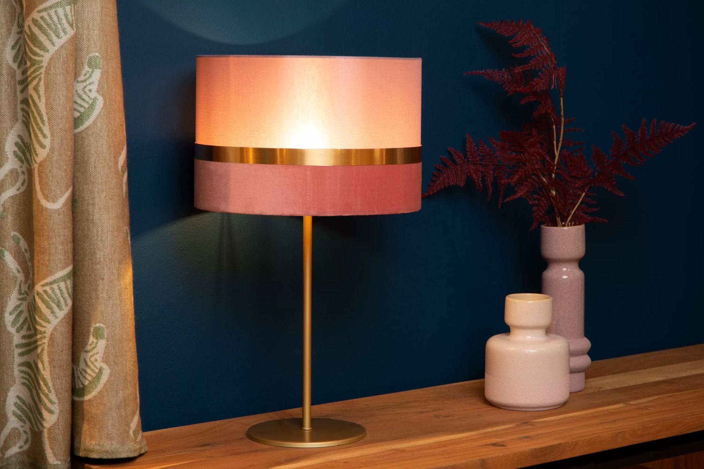 Tischlampe Stoffschirm Pink Gold 50 cm E14 blendarm Lampe, Klebeband, Stehlampe