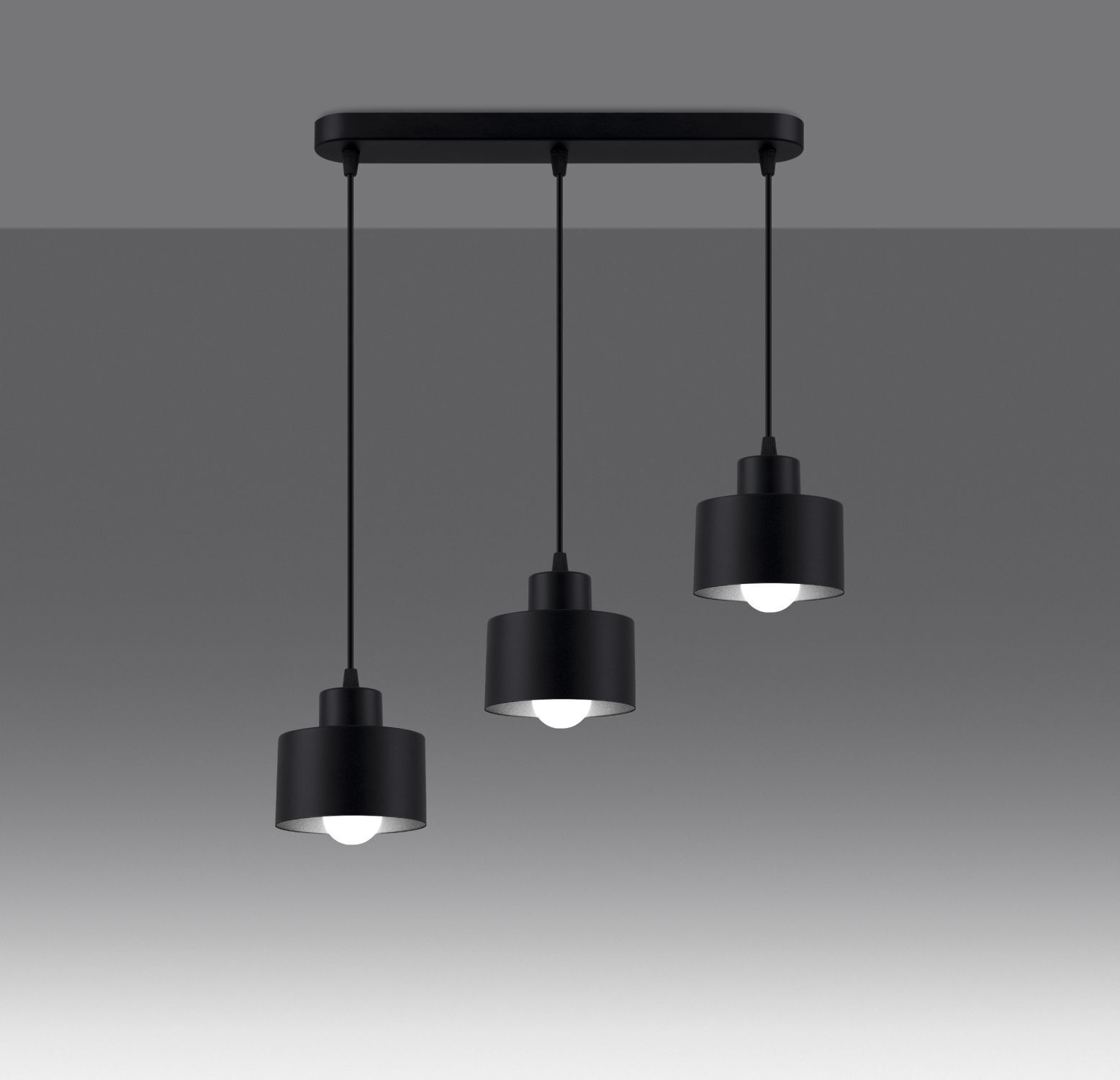 pendel lampe, drei pendel, schwarz metall, drei leds, deckenleuchte
