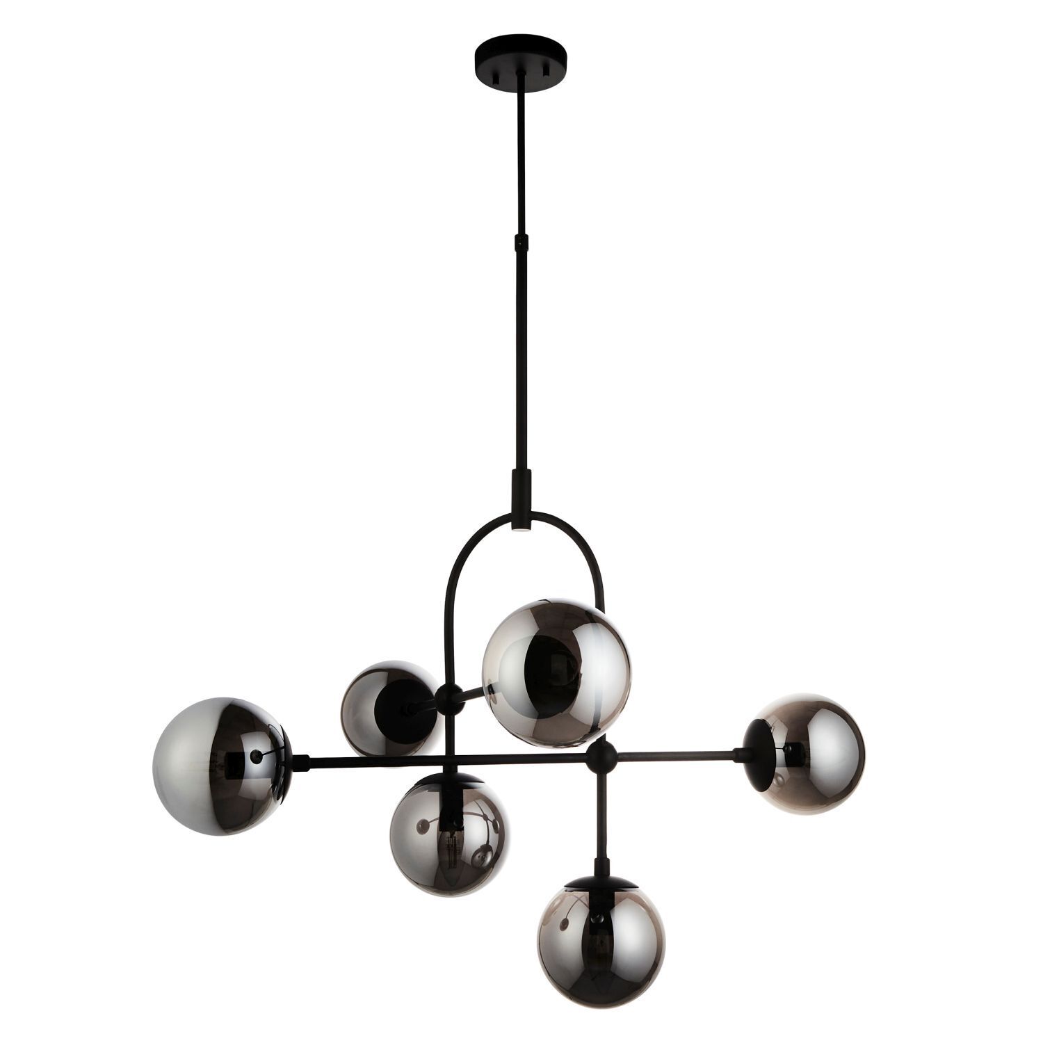 Lampe de plafonnier verre fumé métal sphère abat-jour L : 86 cm 6x E14