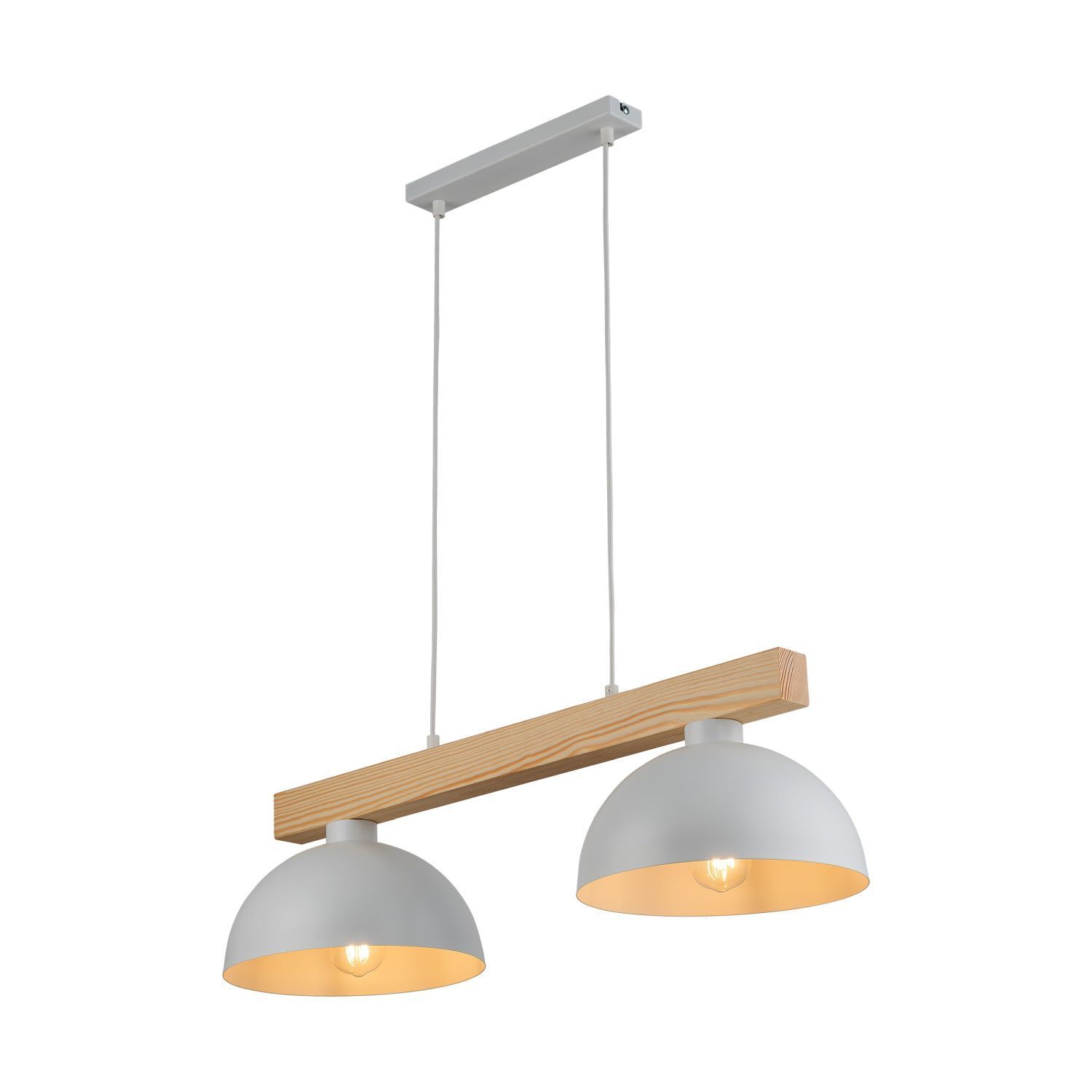 Suspension blanc métal bois allongé E27 Skandi