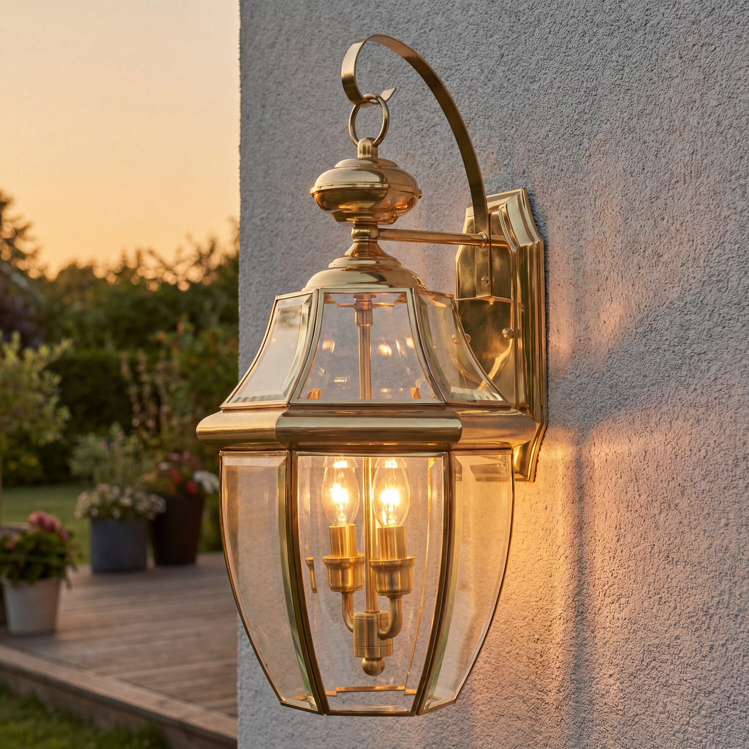aussen-wandleuchte-aussenlampe-regina-2-flammig-messing-poliert-vintage-07 Laterne, Gartenleuchte, Außenleuchte, Glaslampe, Messingfinish