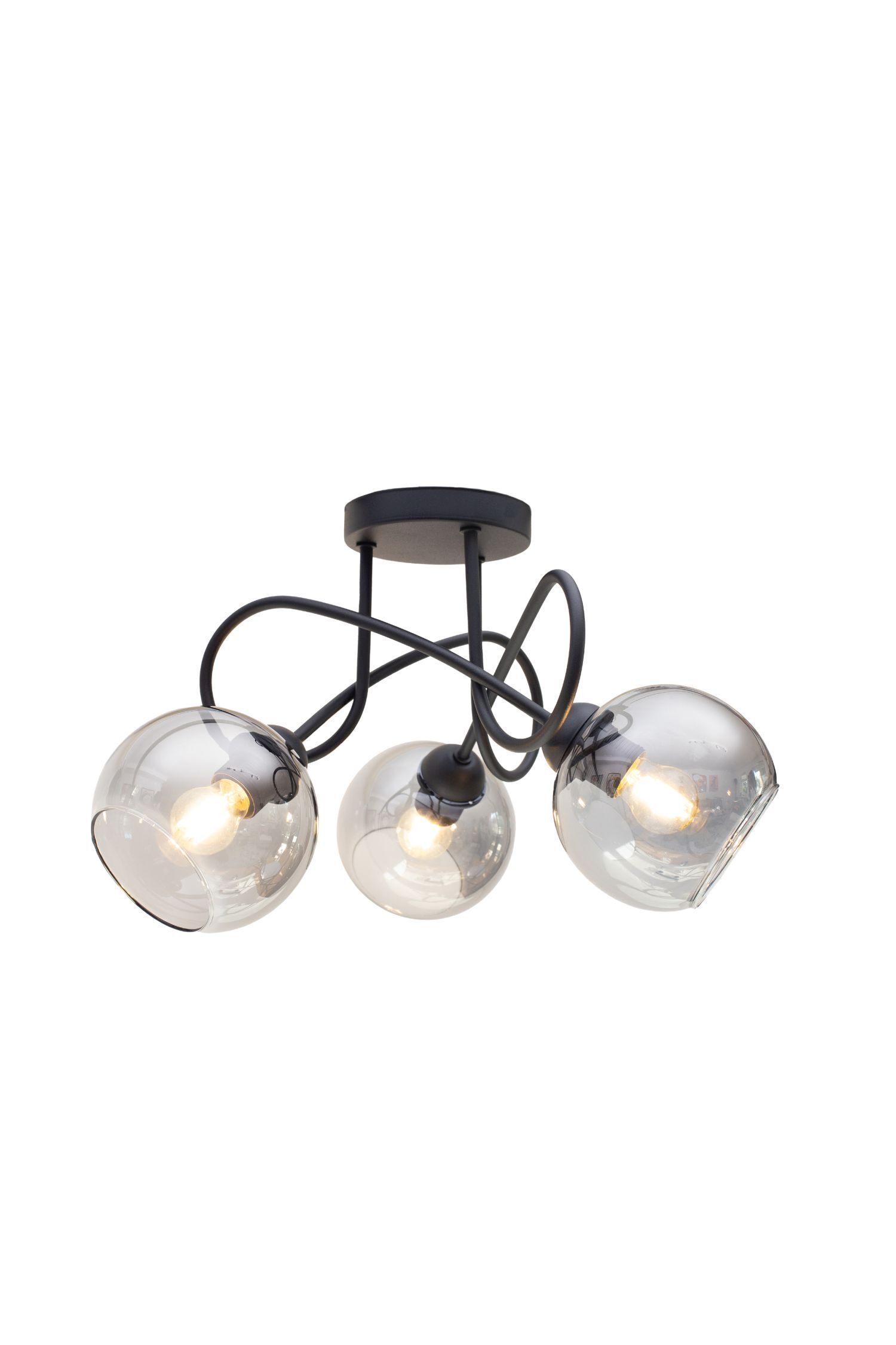 Lampe de plafonnier noire verre fumé métal E27 3 flammes