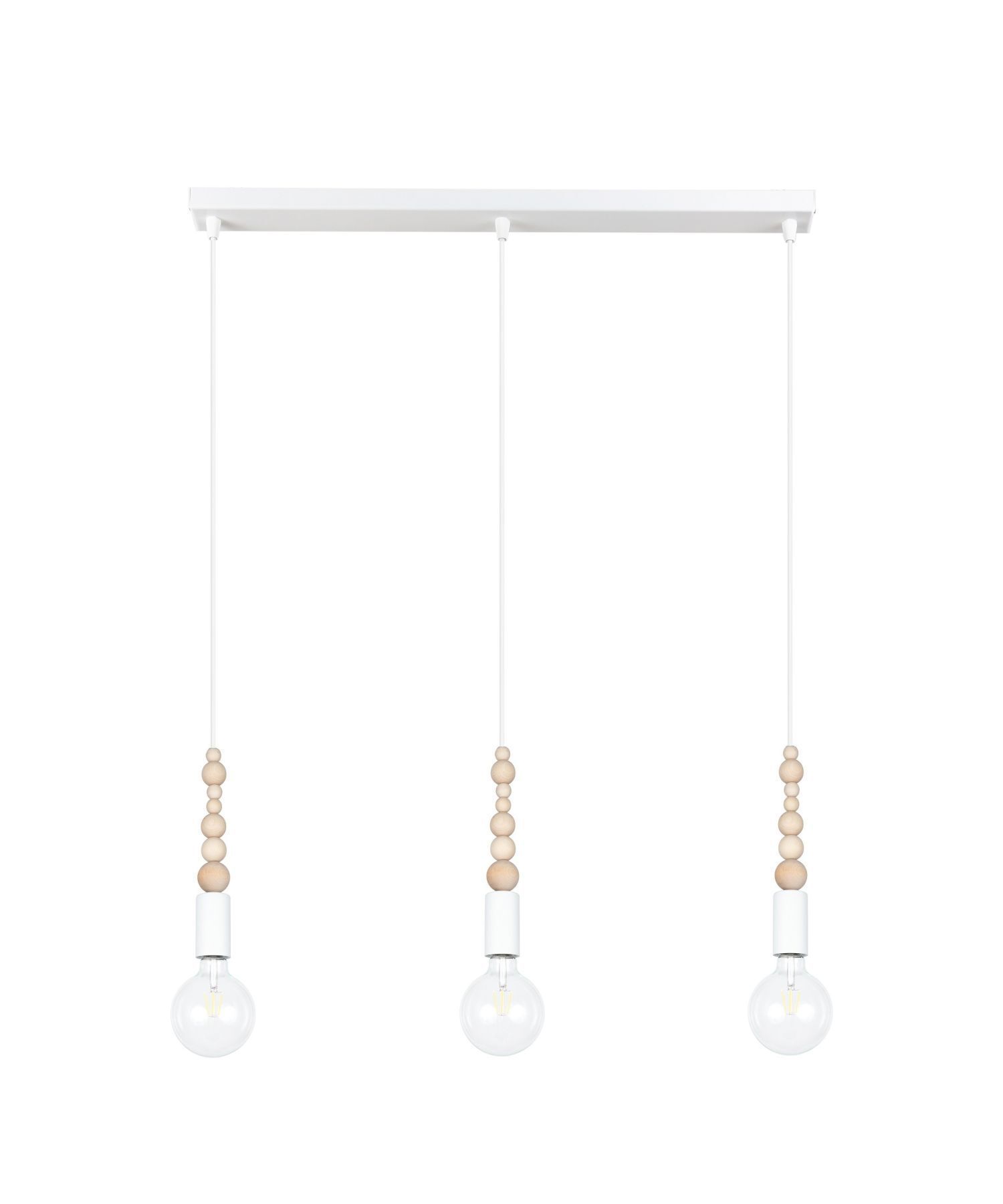 Longue lampe à suspendre Blanc Bois Métal L:60 cm E27 3-flmg