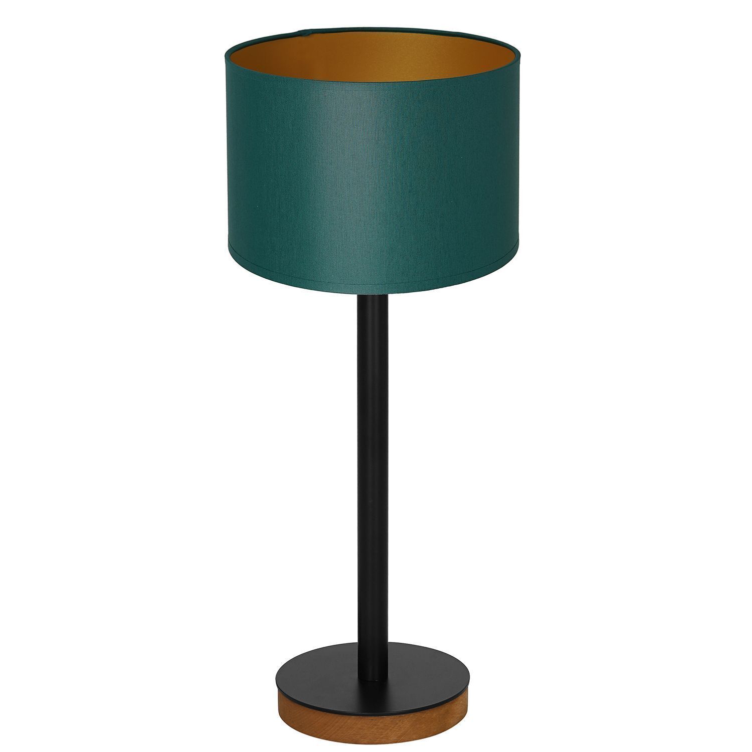 Lampe de chevet bois tissu pétrole or E27 56 cm