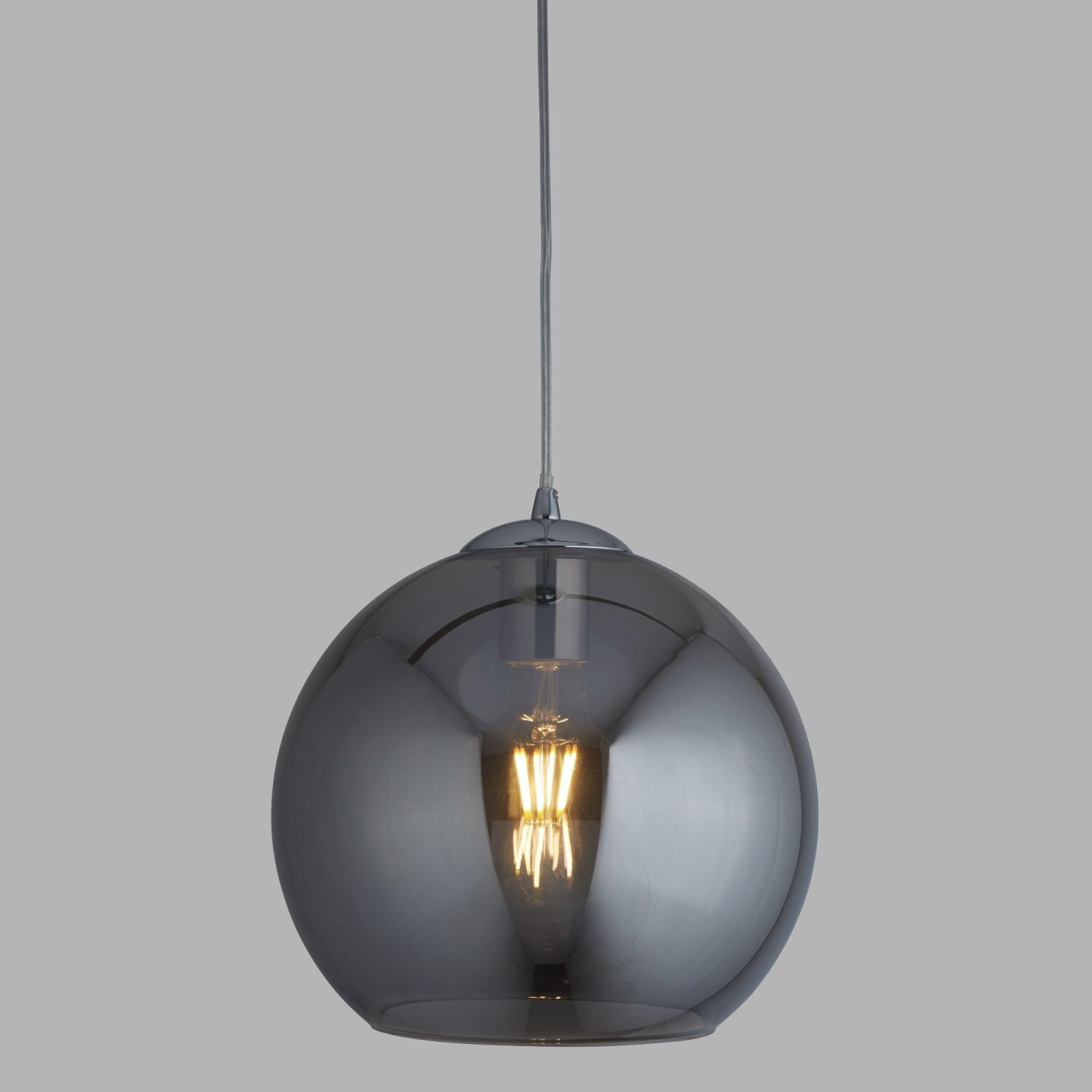 Lampe à suspendre verre fumé E27 Ø 30 cm sphère abat-jour gris noir