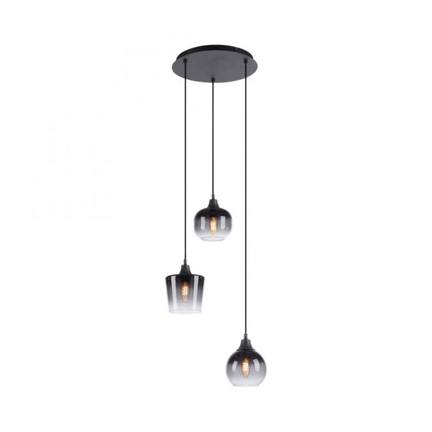 Suspension verre métal gris fumé noir E14 L:38 cm