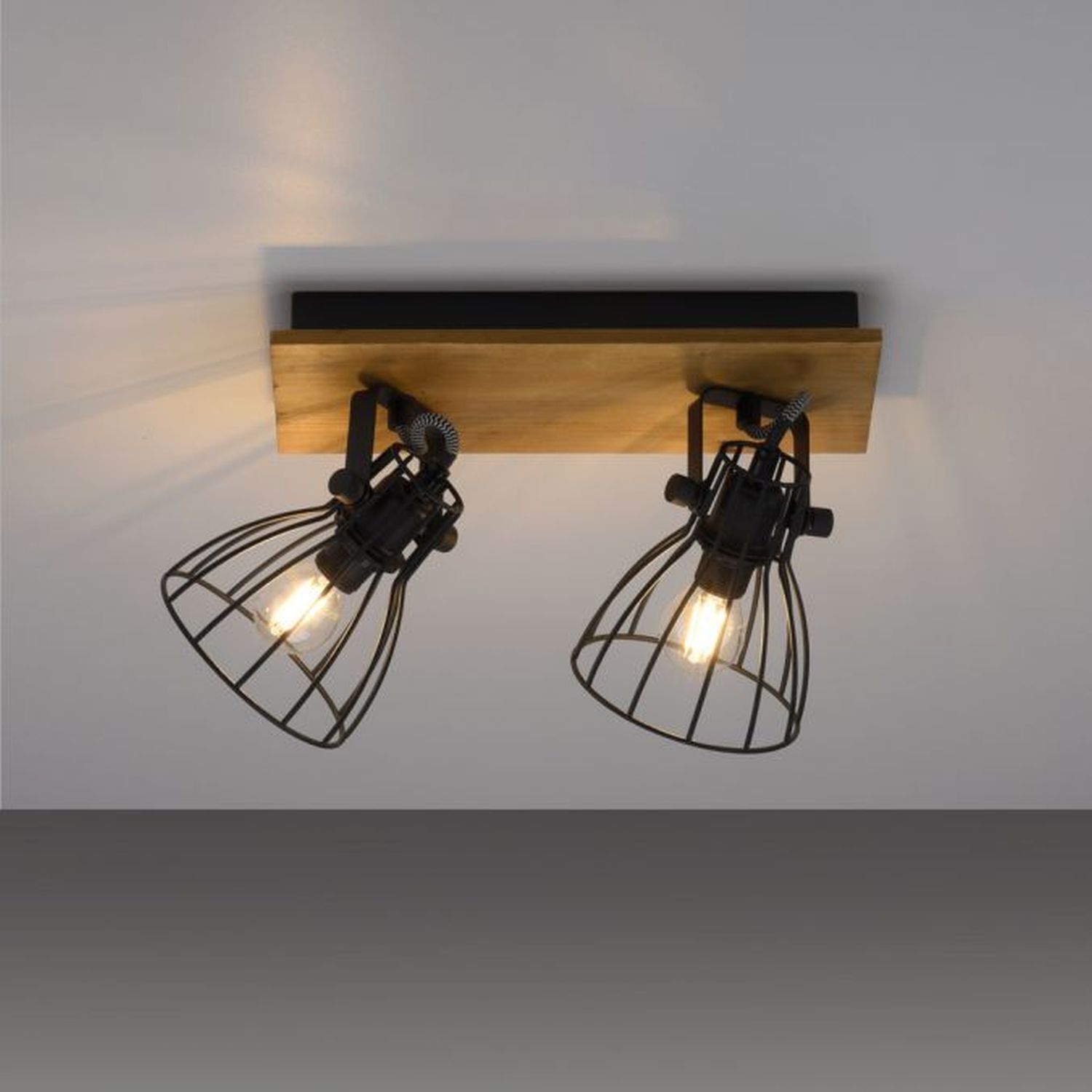 Spot de plafond bois métal fil 2 flammes E14 orientable