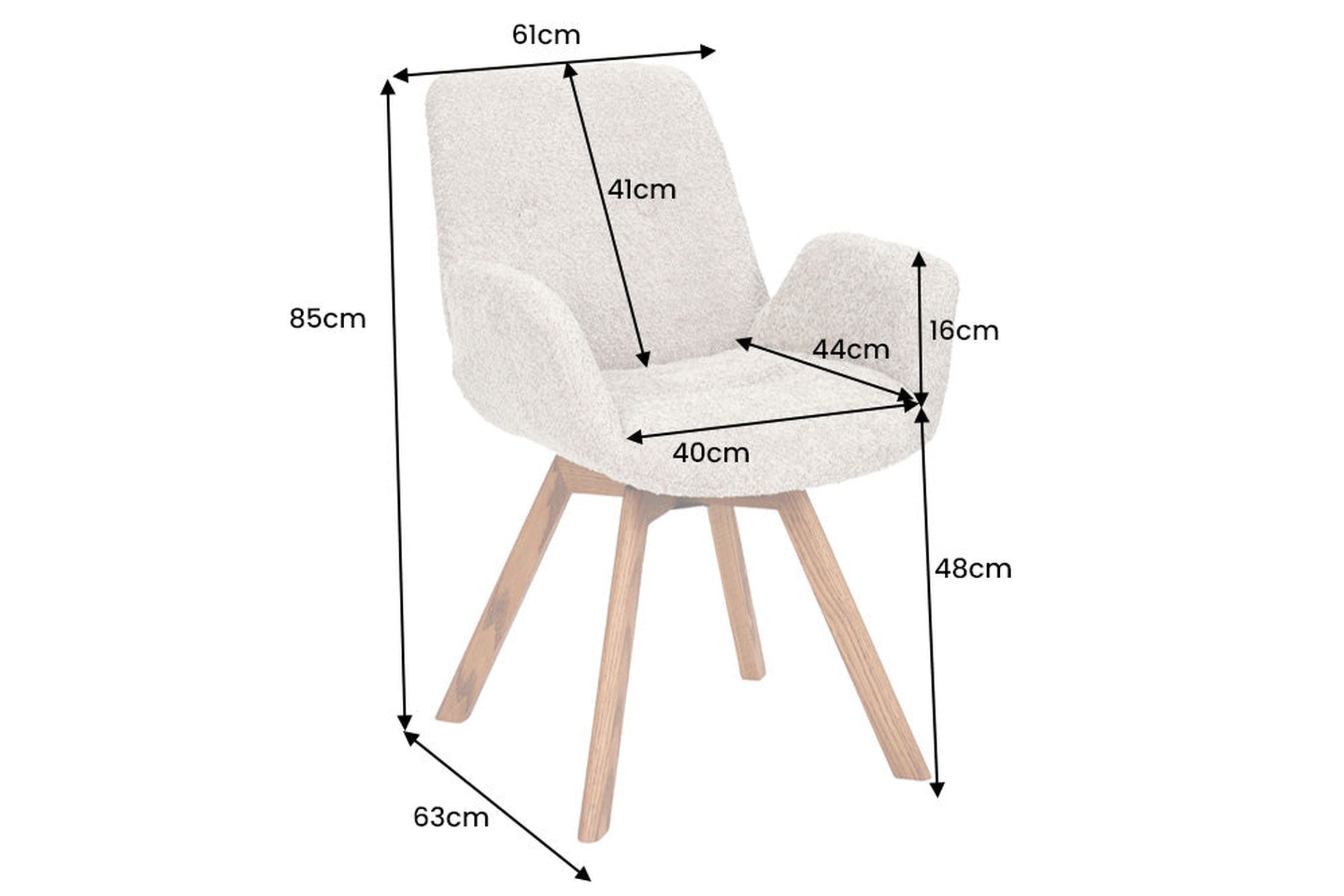 Esszimmerstuhl Bouclé Holz in Beige Natur Skandinavisch Moebel, Stuhl, Leinwand
