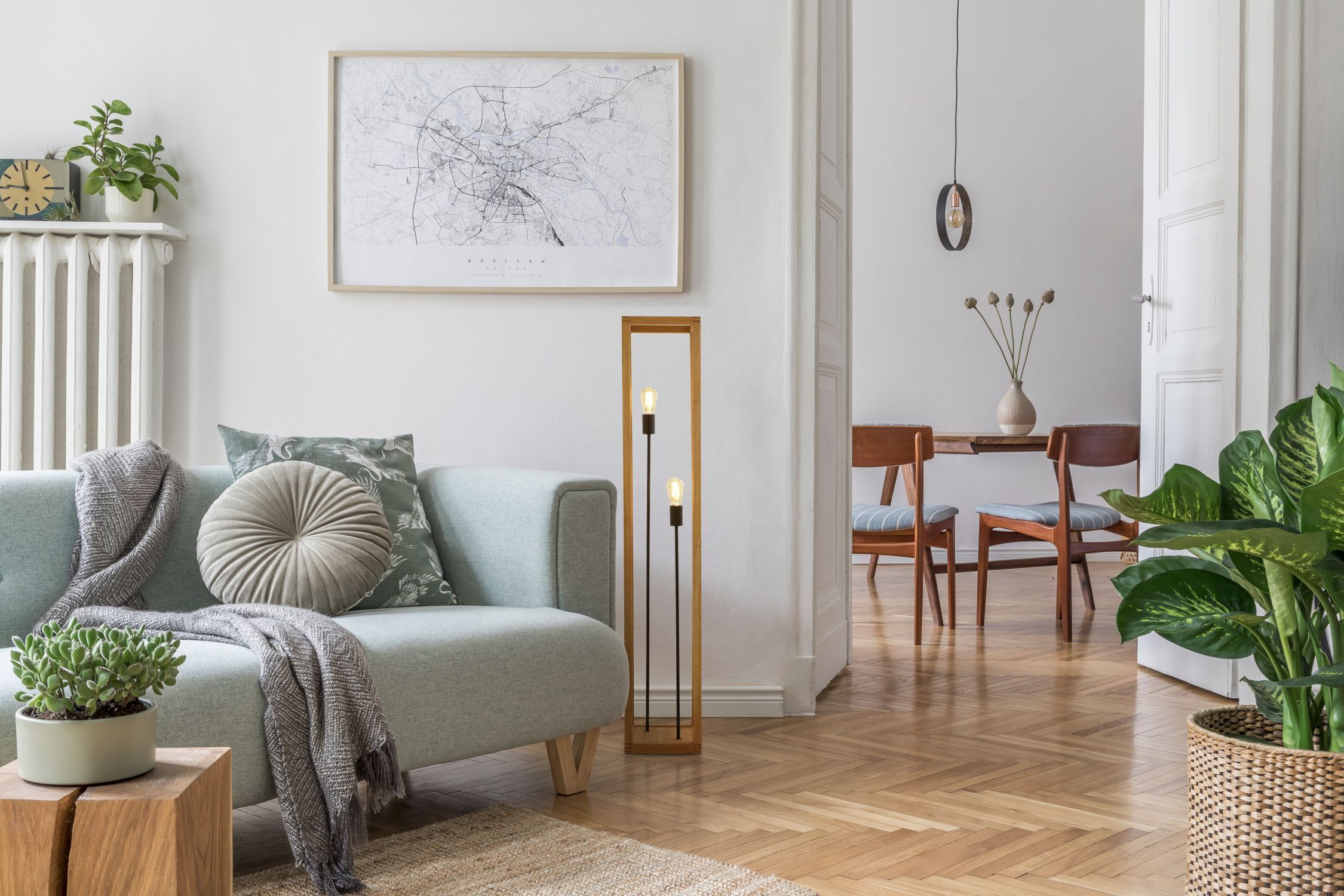 Lampadaire en bambou 140 cm de haut carré naturel noir ZAMOSC
