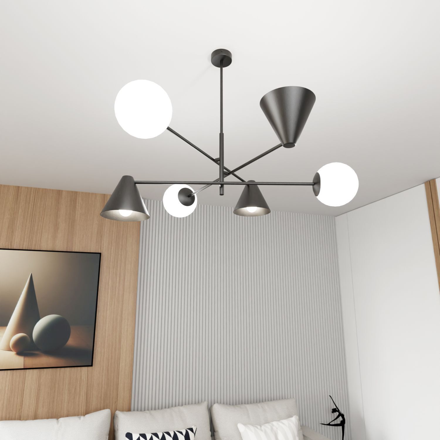 Chandelier, Deckenleuchte, Metall, Grau, Wohnzimmer