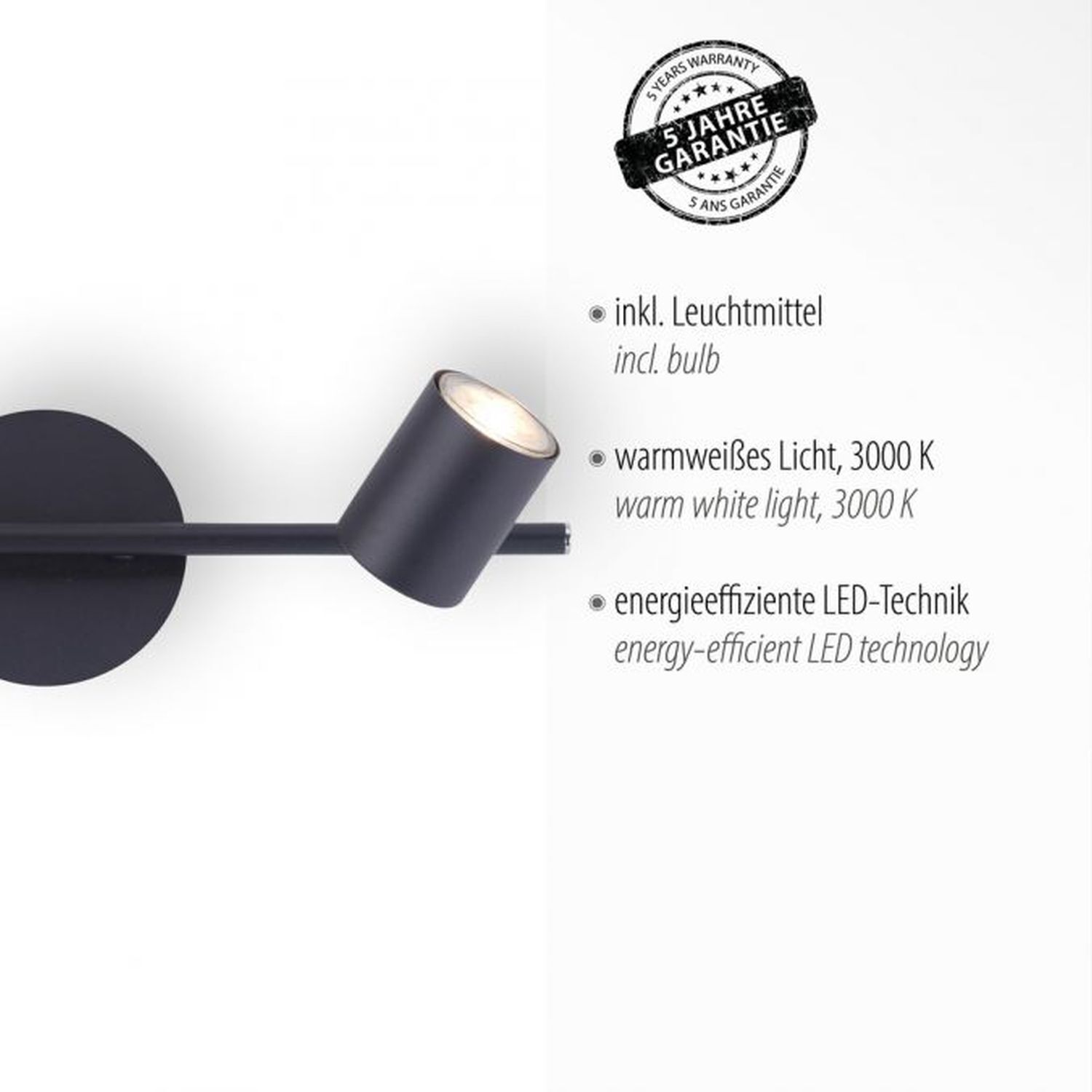 Spot de plafond flexible métal noir GU10 2 flammes