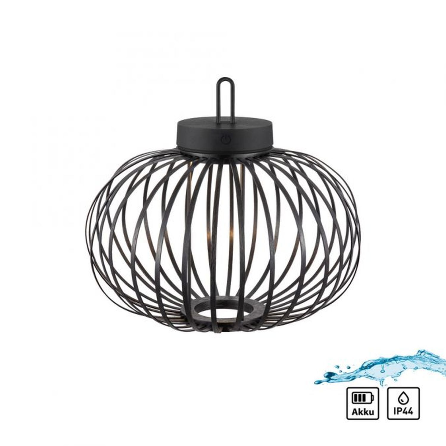 Lampe de table LED rechargeable IP44 noire Dimmer Touch 33 cm