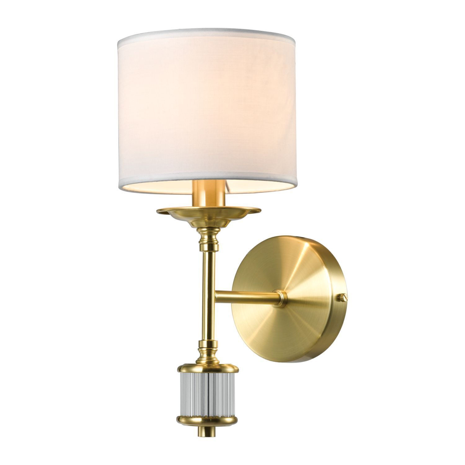 Wandleuchte Metall Stoff Glas 37 cm hoch in Messing Weiß E14