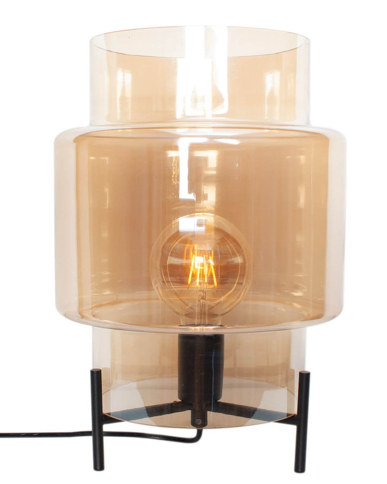 Lampe de table verre fumé métal 37 cm E27 trépied