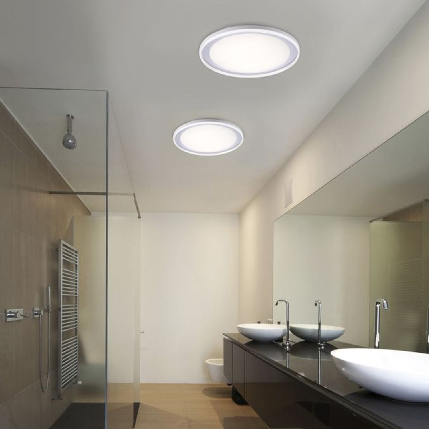 Plafonnier LED à faible éblouissement IP44 28 W L:45 cm en chrome Deckenleuchte, Sinken