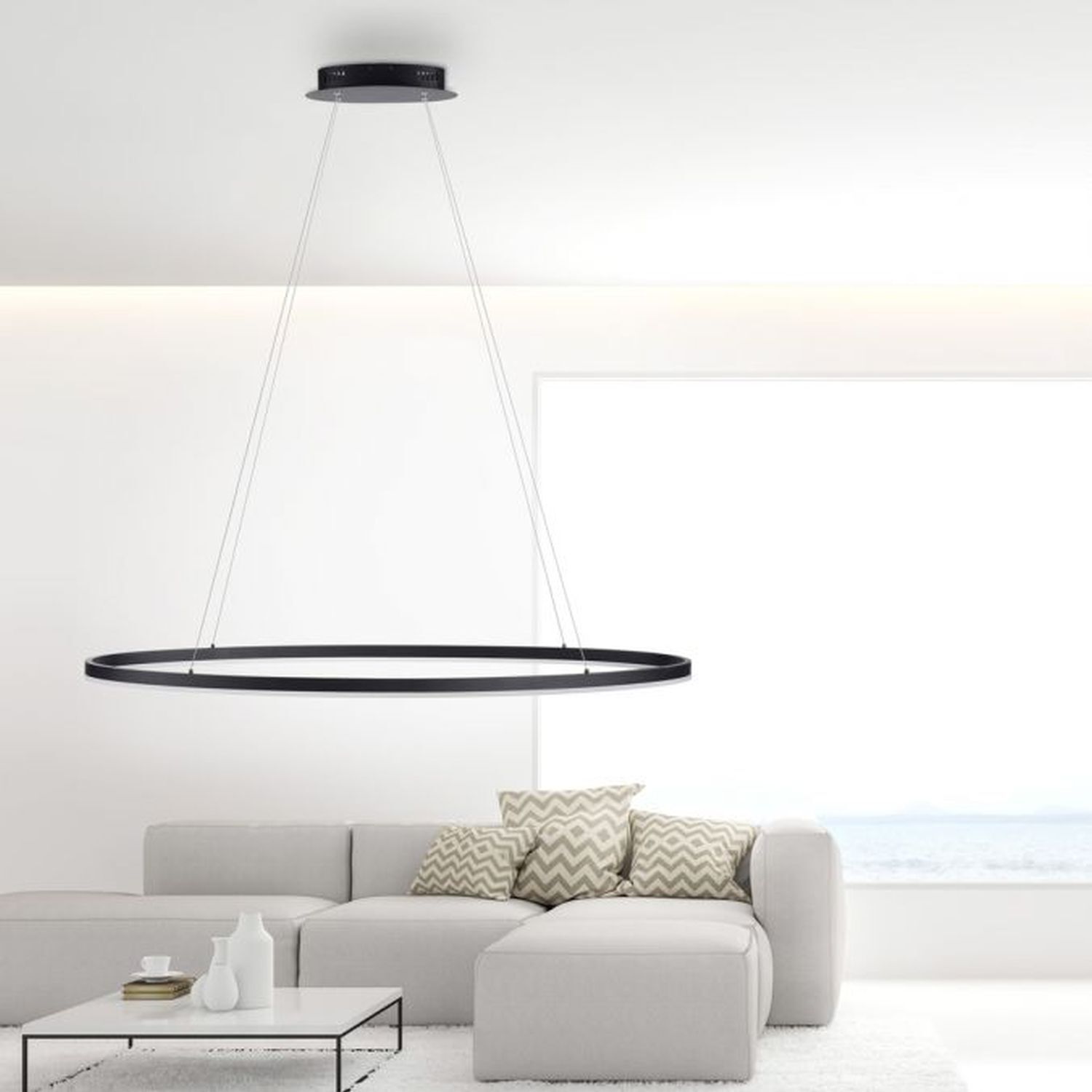 LED Pendelleuchte Anthrazit oval 3000 K 118 cm dimmbar Lampe, Couch, Mobiliar