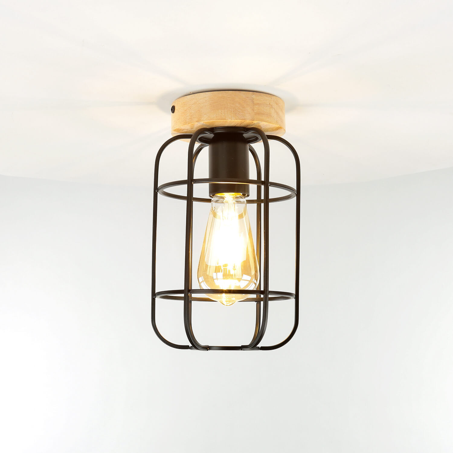 Plafonnier métal bois E27 Ø 15 cm petit Leuchte, Deckenleuchte