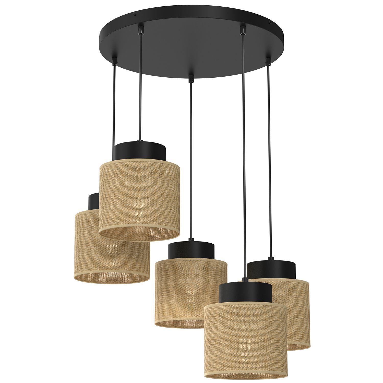 Lampe à suspendre Jute Métal Noir Naturel E27 Ø58 cm rond