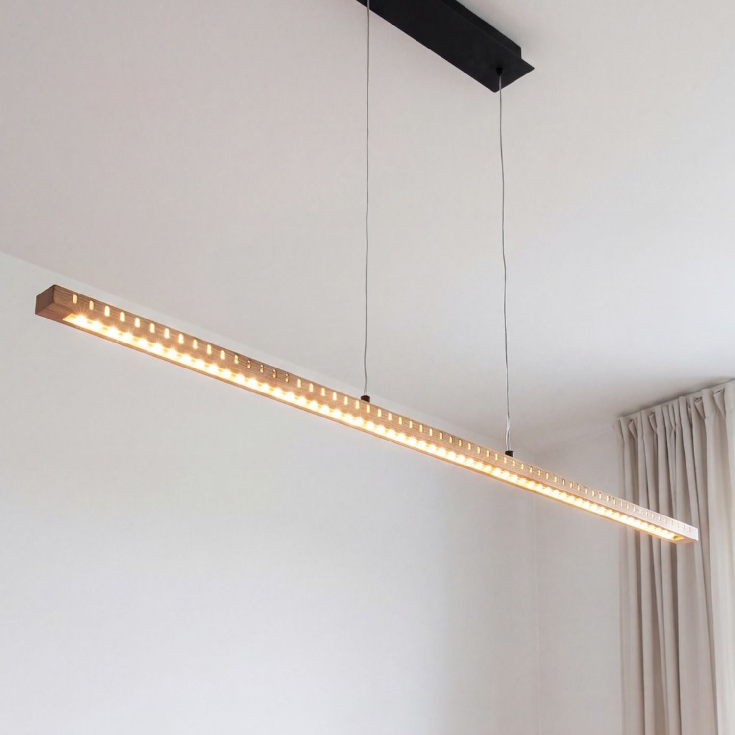 Hängeleuchte, LED-Leiste, Pendelleuchte, Holzrahmen, warmweiß