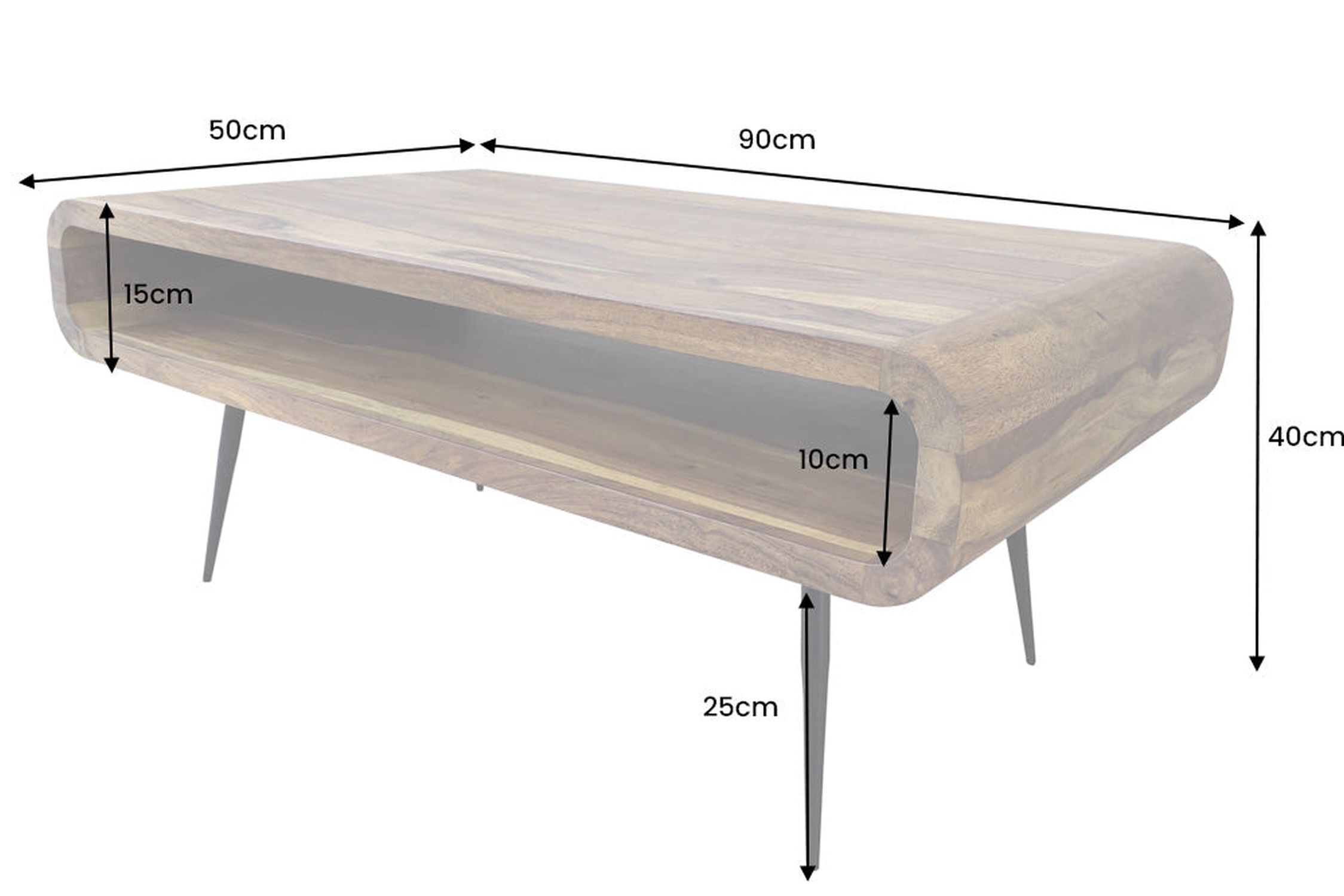 Table basse en bois de sheesham et métal 90 x 50 cm Kaffeetisch, Mobiliar, Tabelle