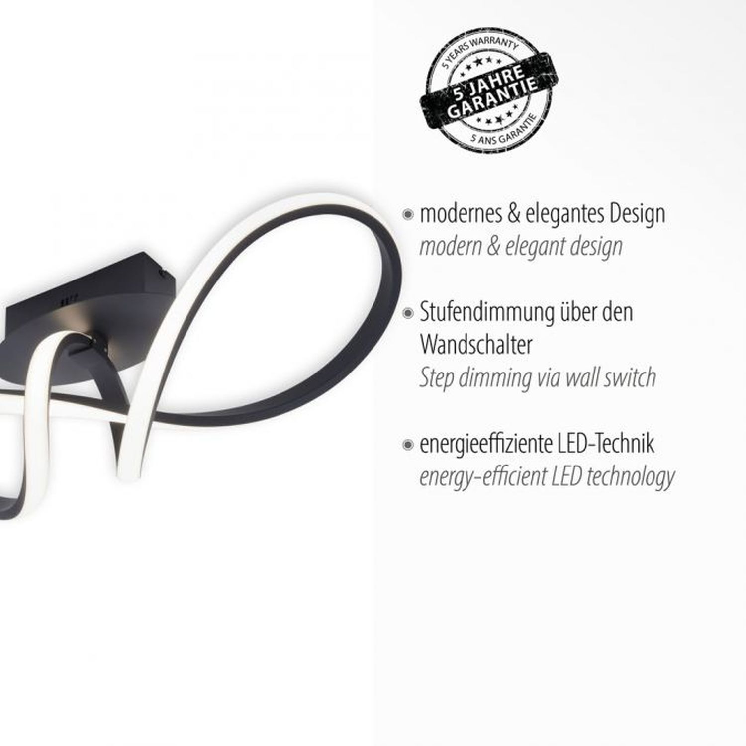Lampe de plafonnier LED à intensité variable Métal noir 3000 K blanc chaud