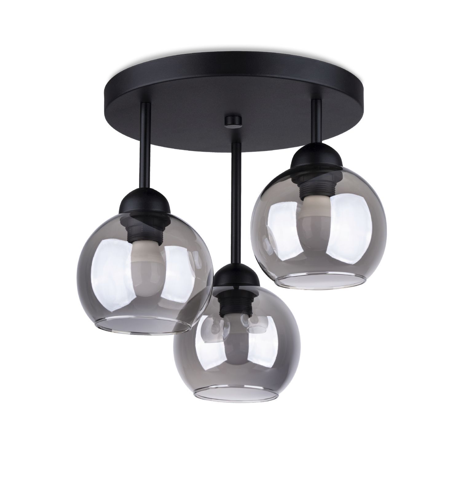 Plafonnier métal verre fumé 3 flammes Ø 35 cm E27