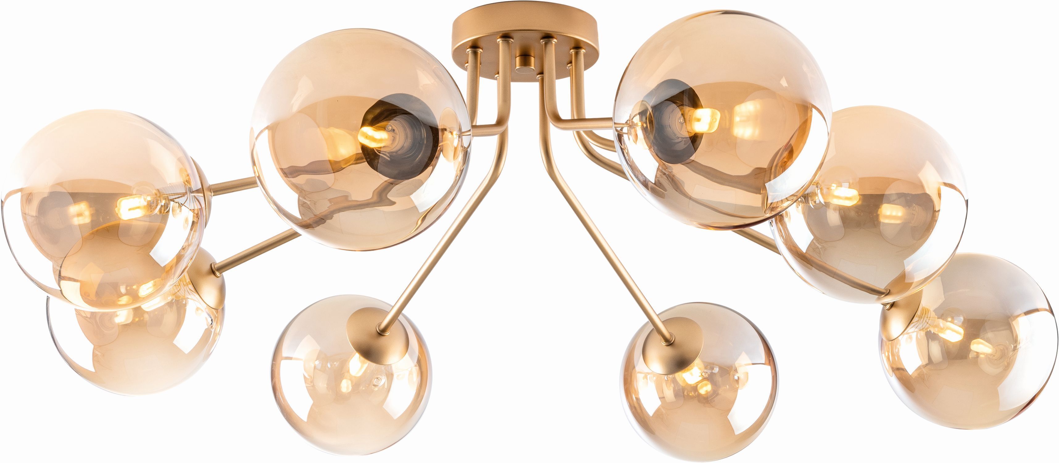 Lampe de plafonnier verre métal laiton champagne L:88 cm G9 Leuchter, Lampe, Beleuchtung