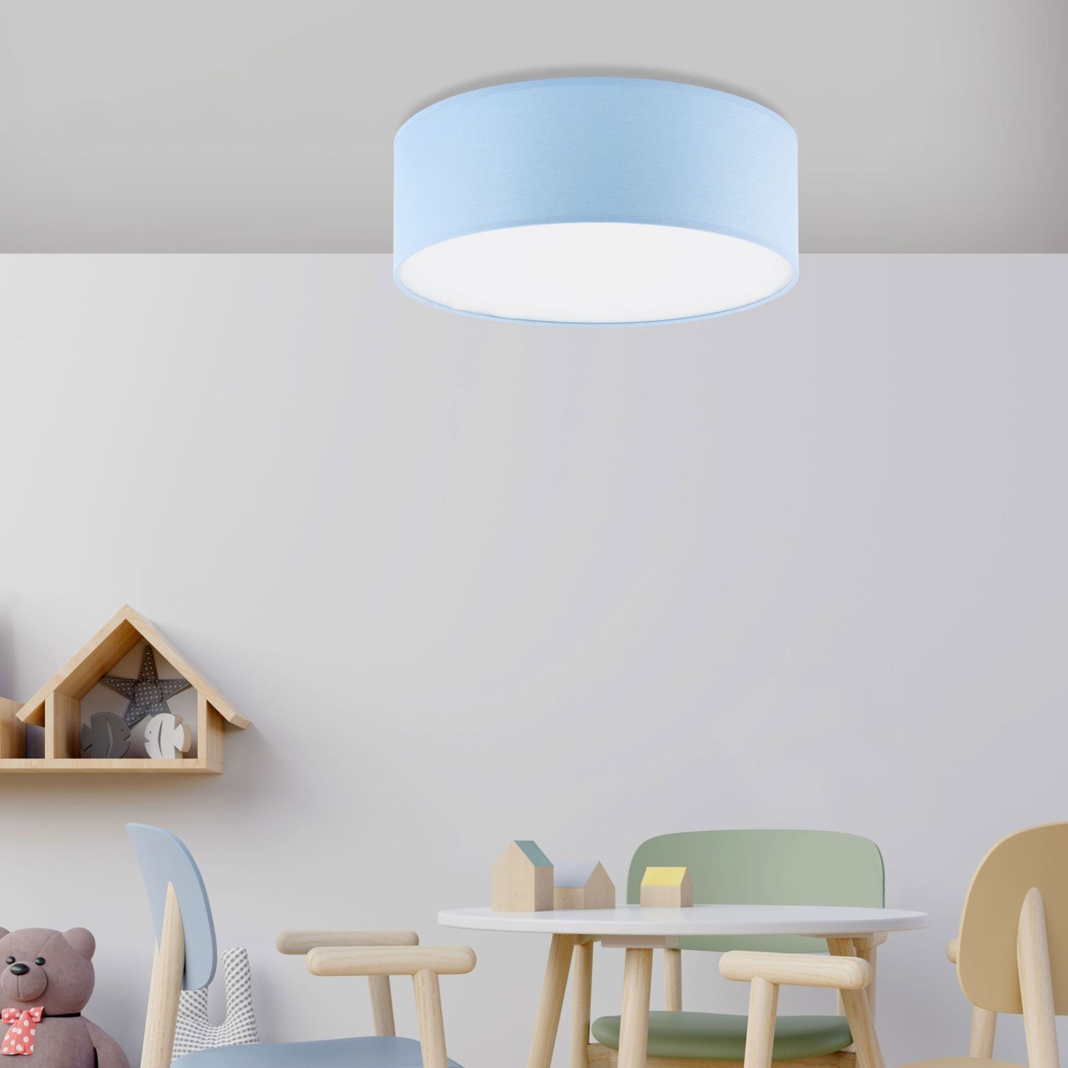 Lampe de chambre d'enfant plafond bleu Ø 38 cm rond plat