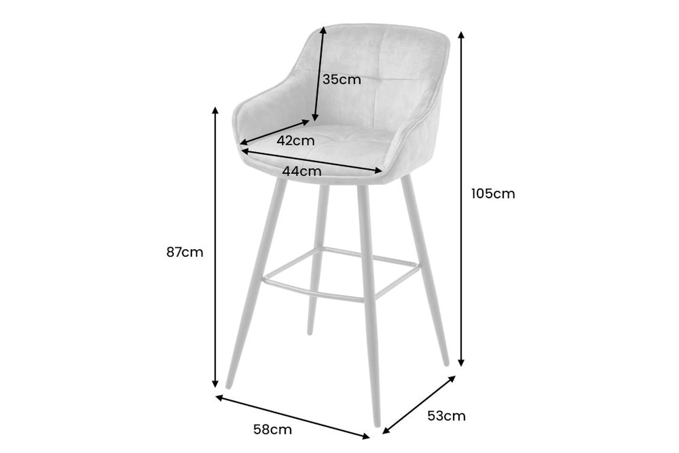 Tabouret de bar avec dossier Rétro en velours noir pétrole métal Moebel, Stuhl