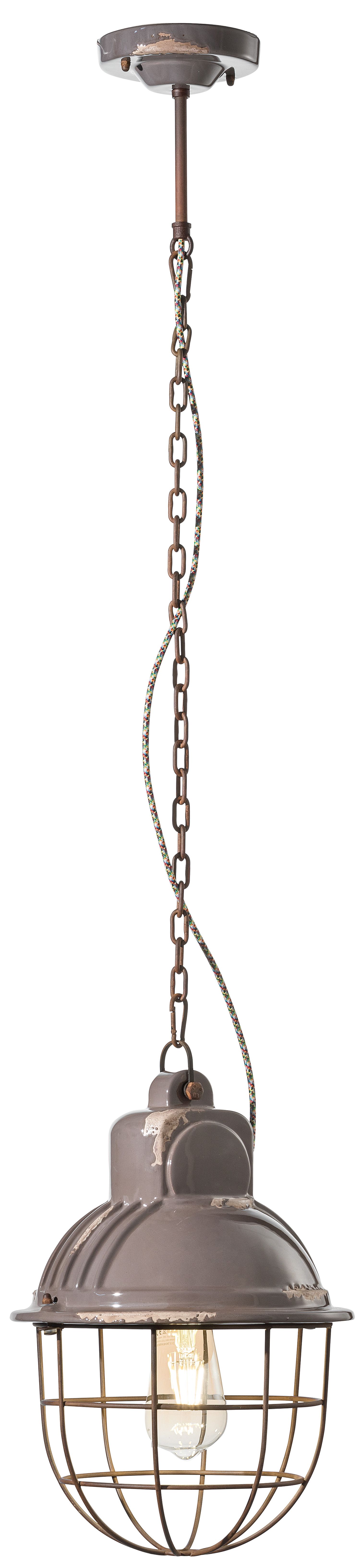 Suspension métal céramique ronde D : 26 cm E27 Vintage