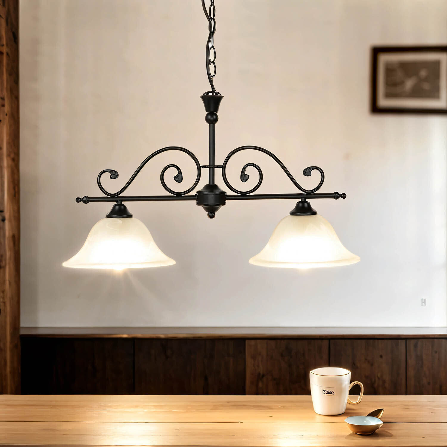 Lampe à 2 flammes suspendue DOROTHEA style campagnard Leuchter, Lampe, Leuchte, Tasse