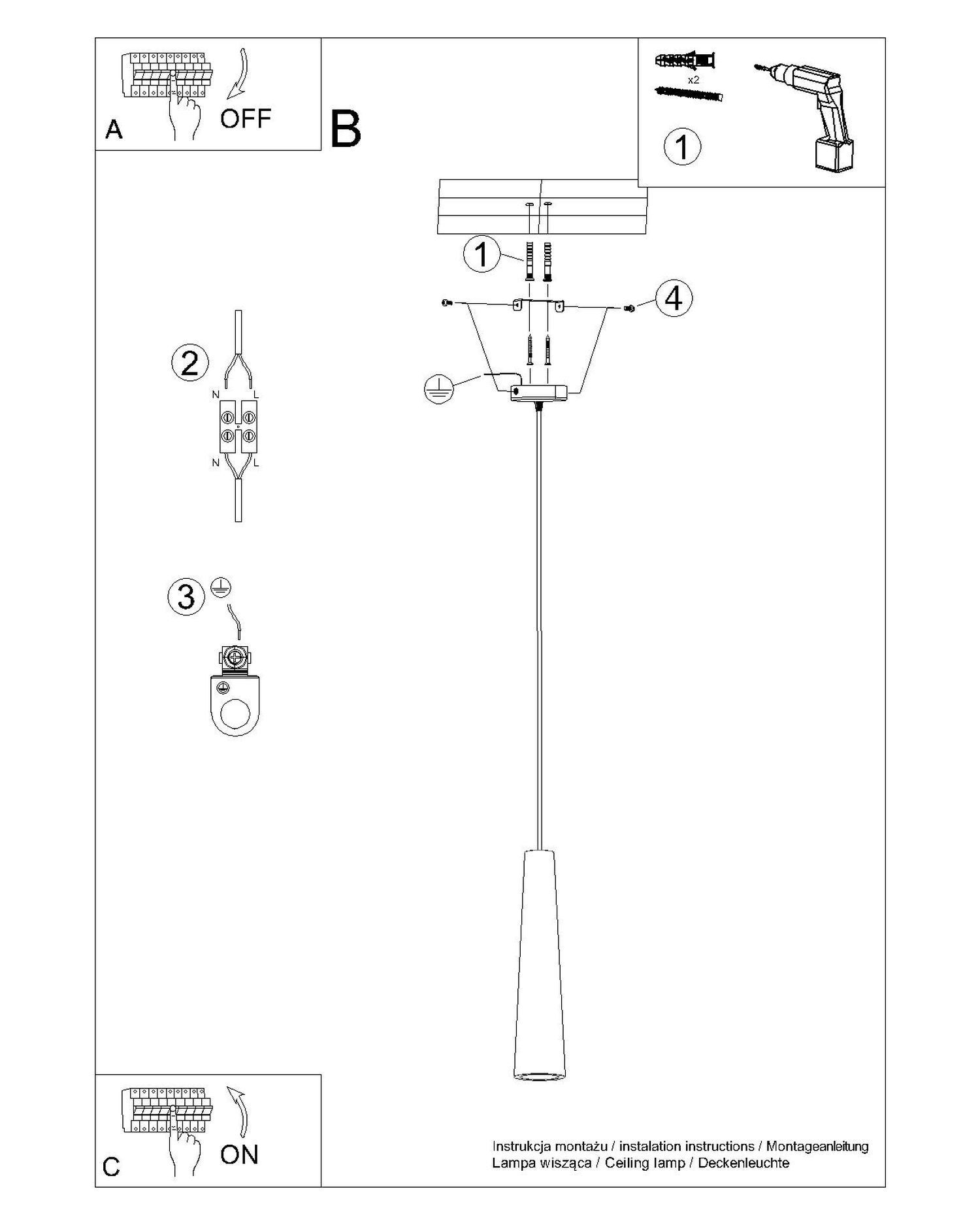 pendant light, ceiling lamp, suspension, cable length, install hardware