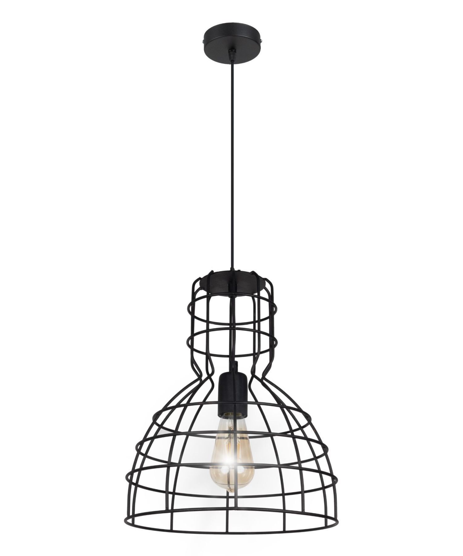 pendant light, wire cage, Eisenleuchte, schwarz, offener glühbirne