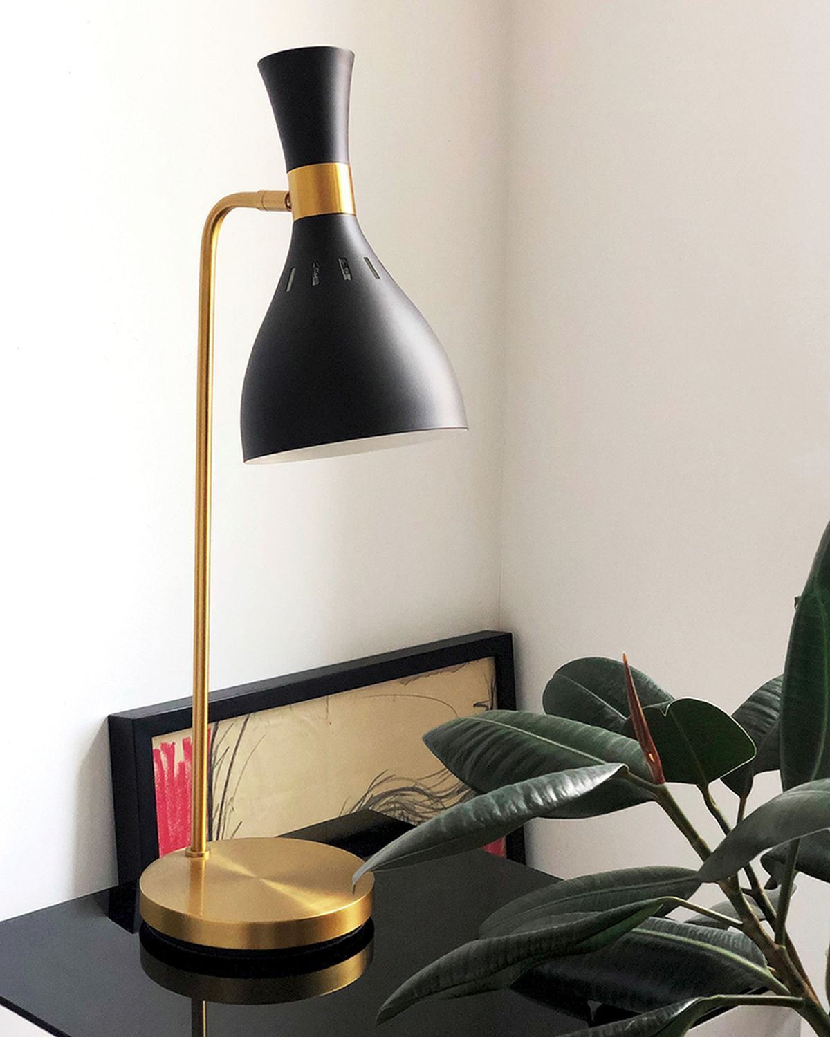 Lampe de bureau métal 63,5cm noir laiton rétro