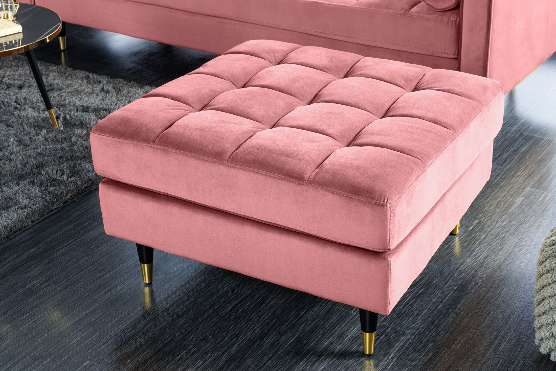 Polsterhocker Samt Rosa 80 cm breit Ziersteppung Retro Moebel, Osmanisch