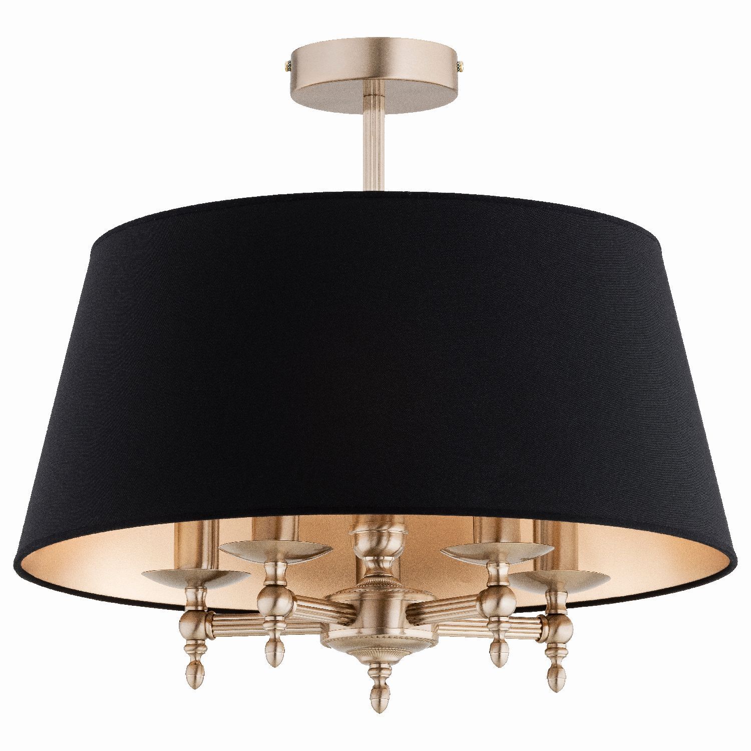 Kronleuchter, Pendelleuchte, Schwarzer Schirm, Goldfinish, Kristallakzente