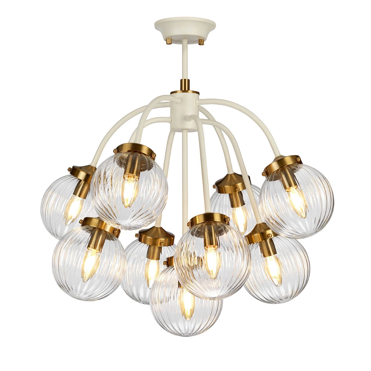 Lampe à suspendre boule abat-jour verre métal en crème laiton