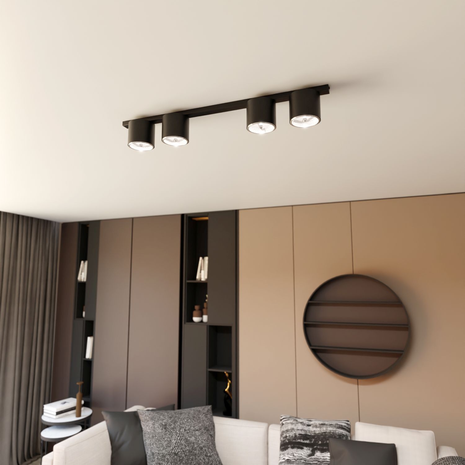 Plafonnier noir 90 cm de long 4-flamme GU10 AR111 Métal