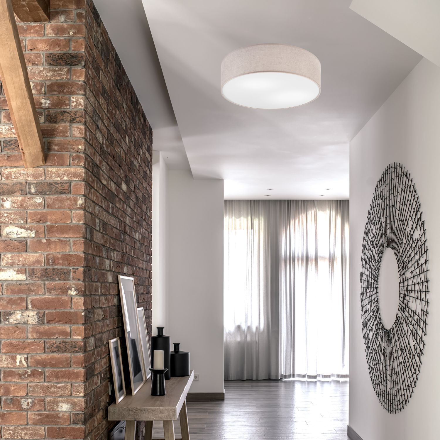 Plafonnier rond Ø 45 cm pour 2x E27 Tissu anti-éblouissant Moderne
