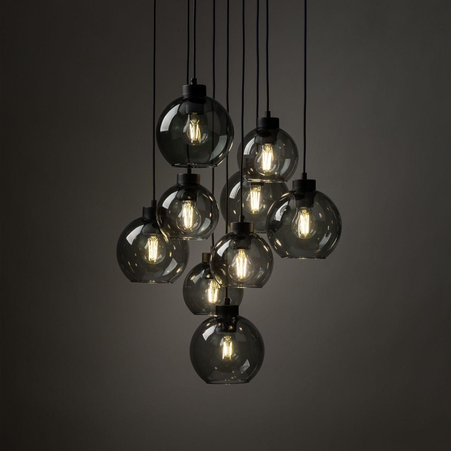 Suspension verre fumé métal H : max. 140 cm 9x E27
