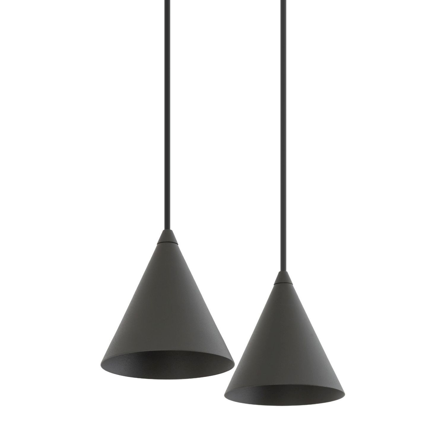 Pendelleuchte, Zweier-Set, Metall, Grau, Kegelform