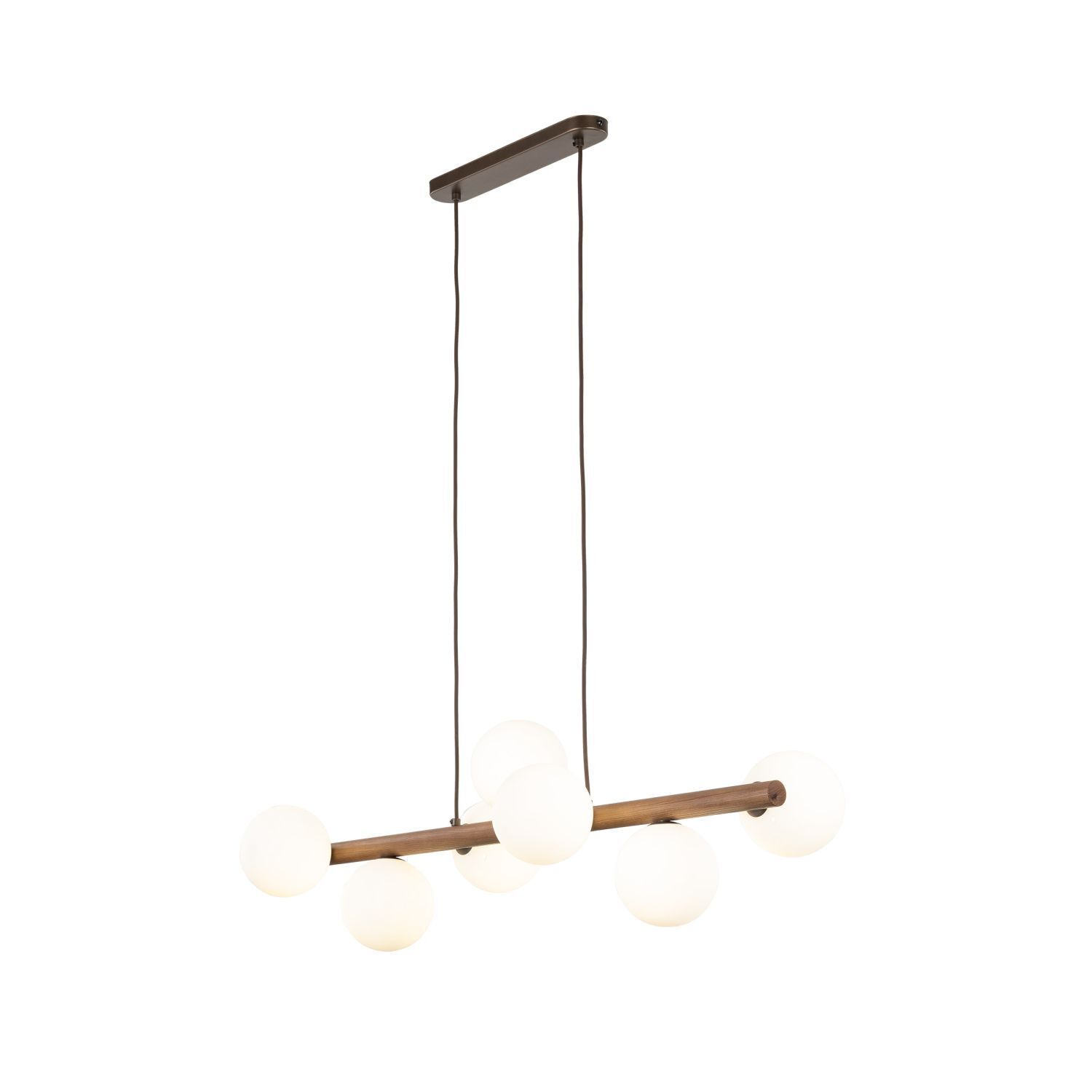 Lampe à suspendre bois métal verre L : 90 cm H : max. 125 cm 7x G9