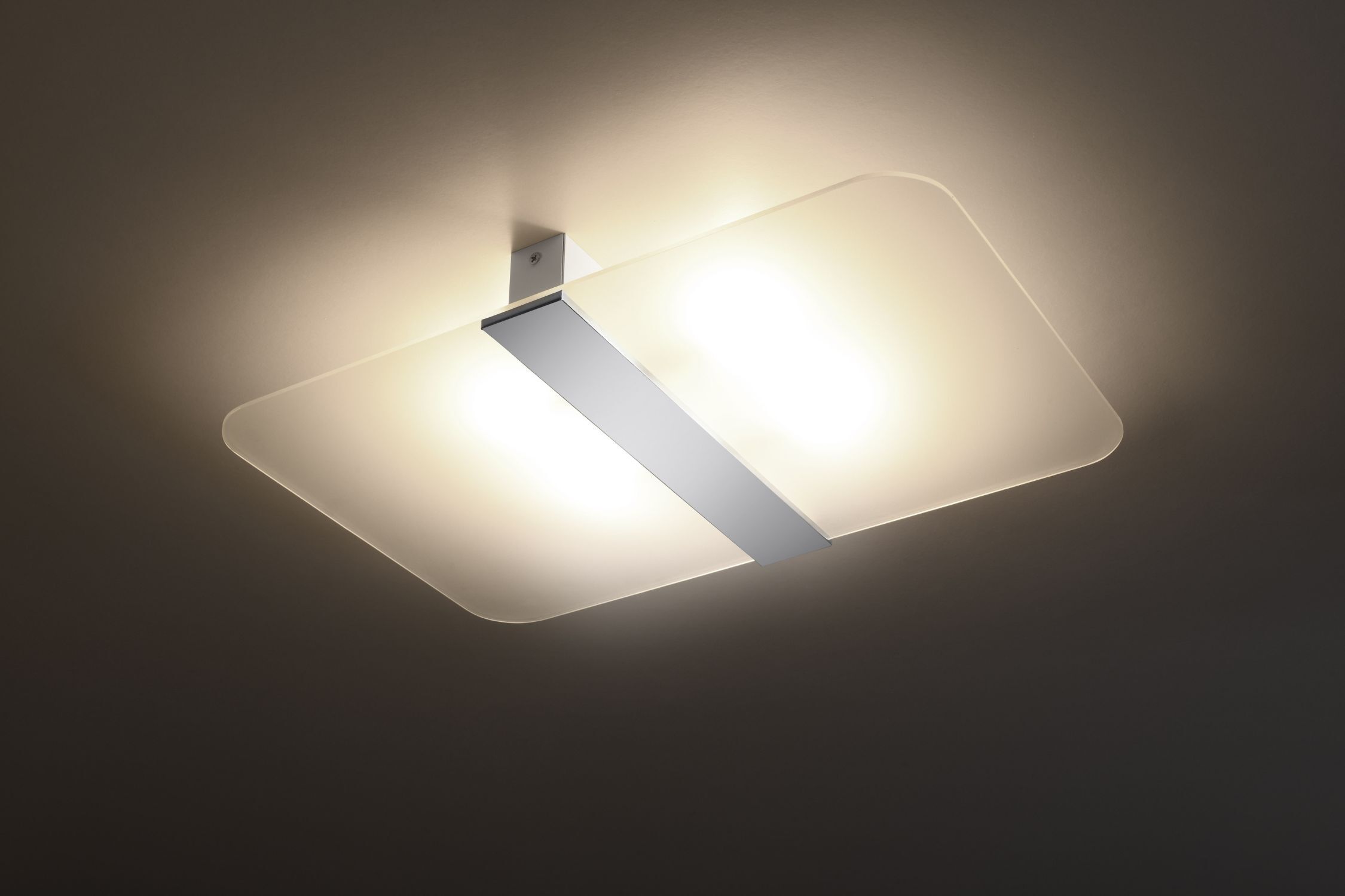 Plafonnier blanc chrome verre métal faible éblouissement plat