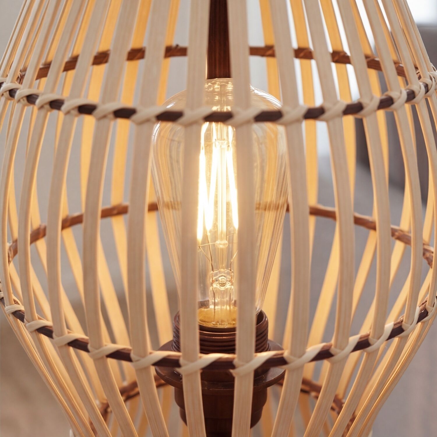 Kleine Stehlampe Bambus Natur 111 cm E27 Skandinavisch lampa, pendel, glühbirne, korblampe, holz