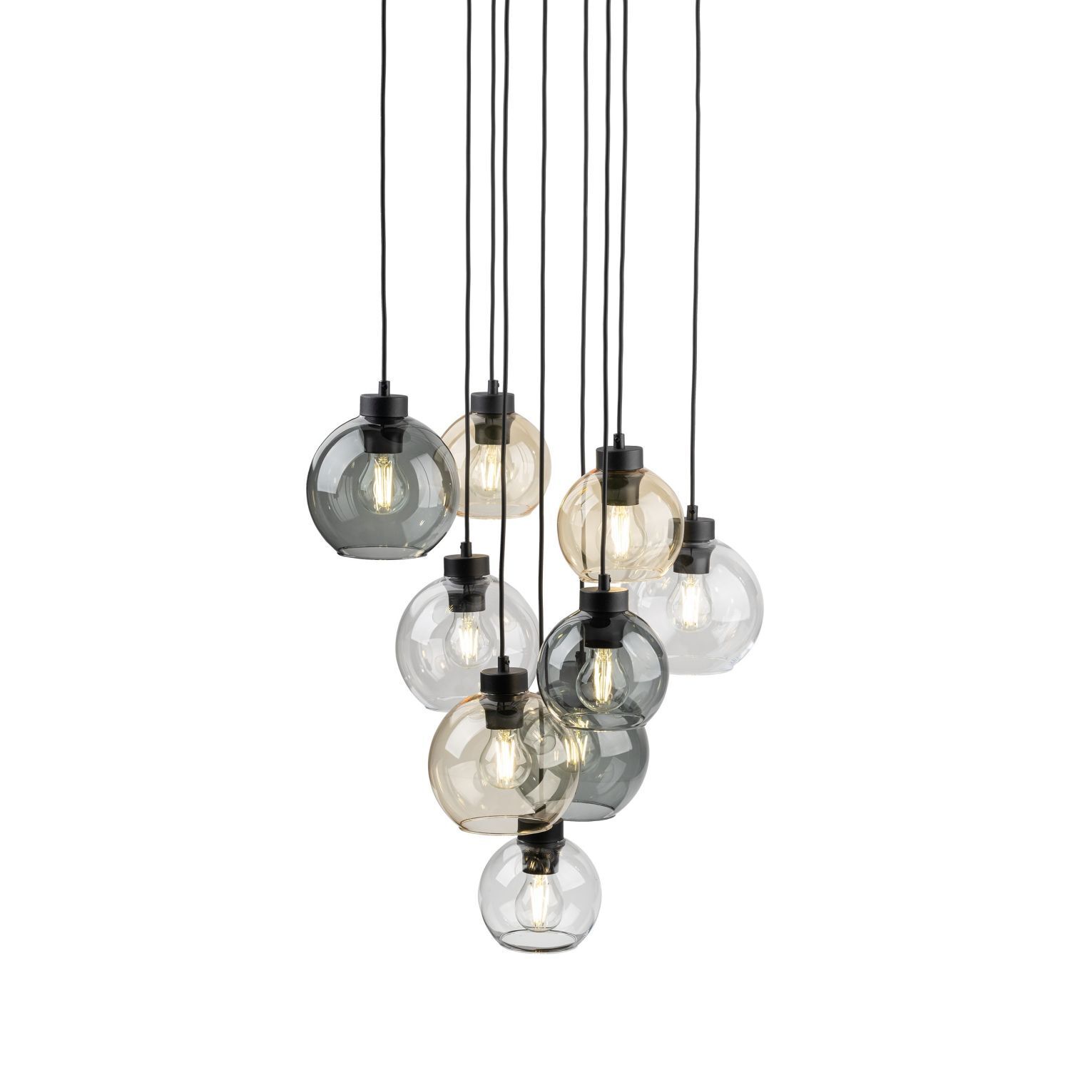 Pendelleuchte Rauchglas H: max. 140 cm verstellbar 9x E27 Leuchter, Lampe