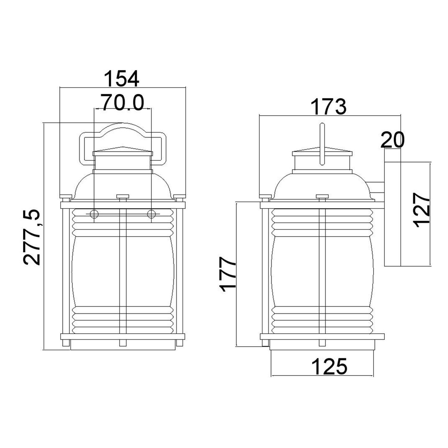 Applique murale extérieure verre aluminium E27 IP44 H : 27,8 cm Vintage Krug, CAD-Diagramm, Diagramm, Handlung