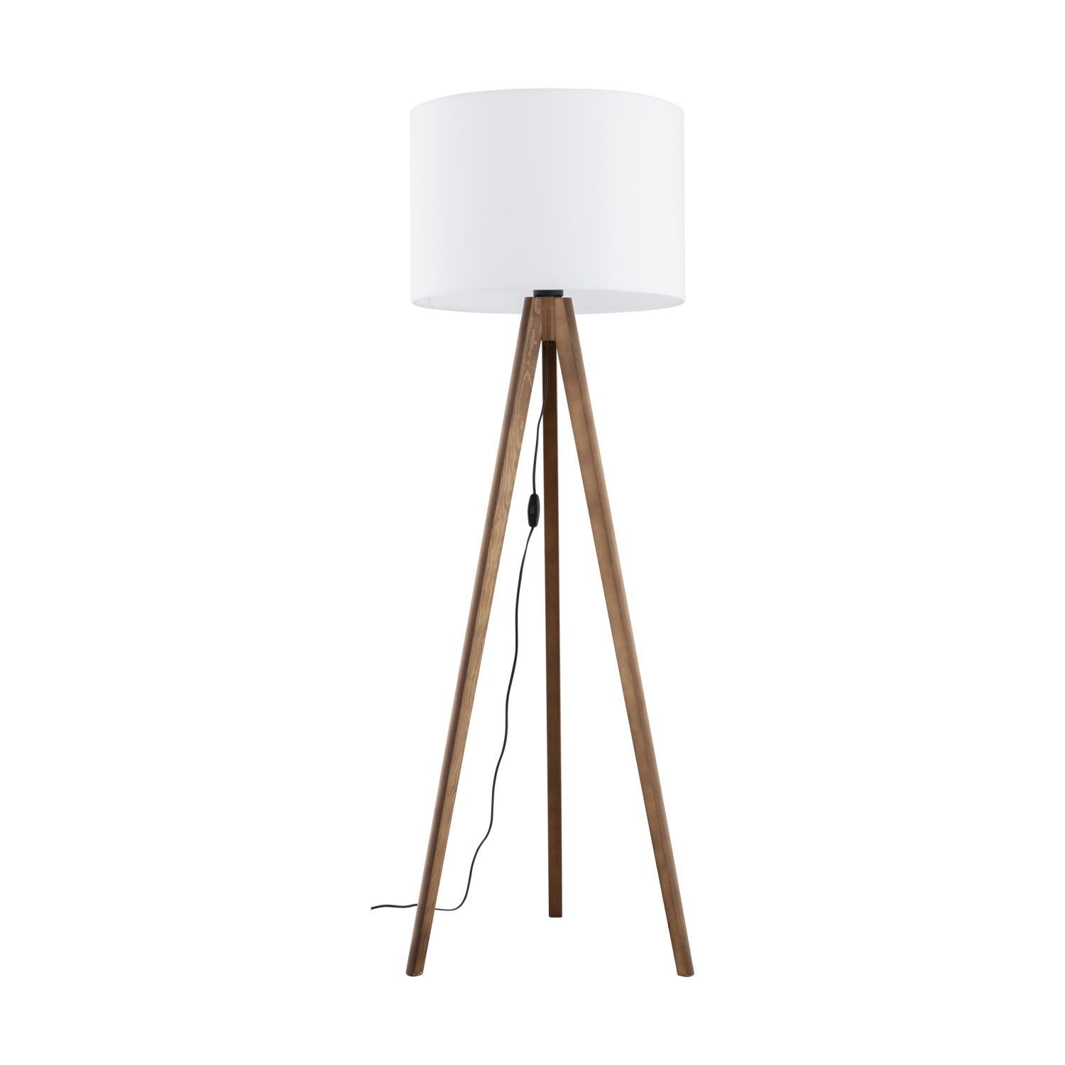 Lampadaire 145 cm petit trépied tissu bois E27 NOLAN