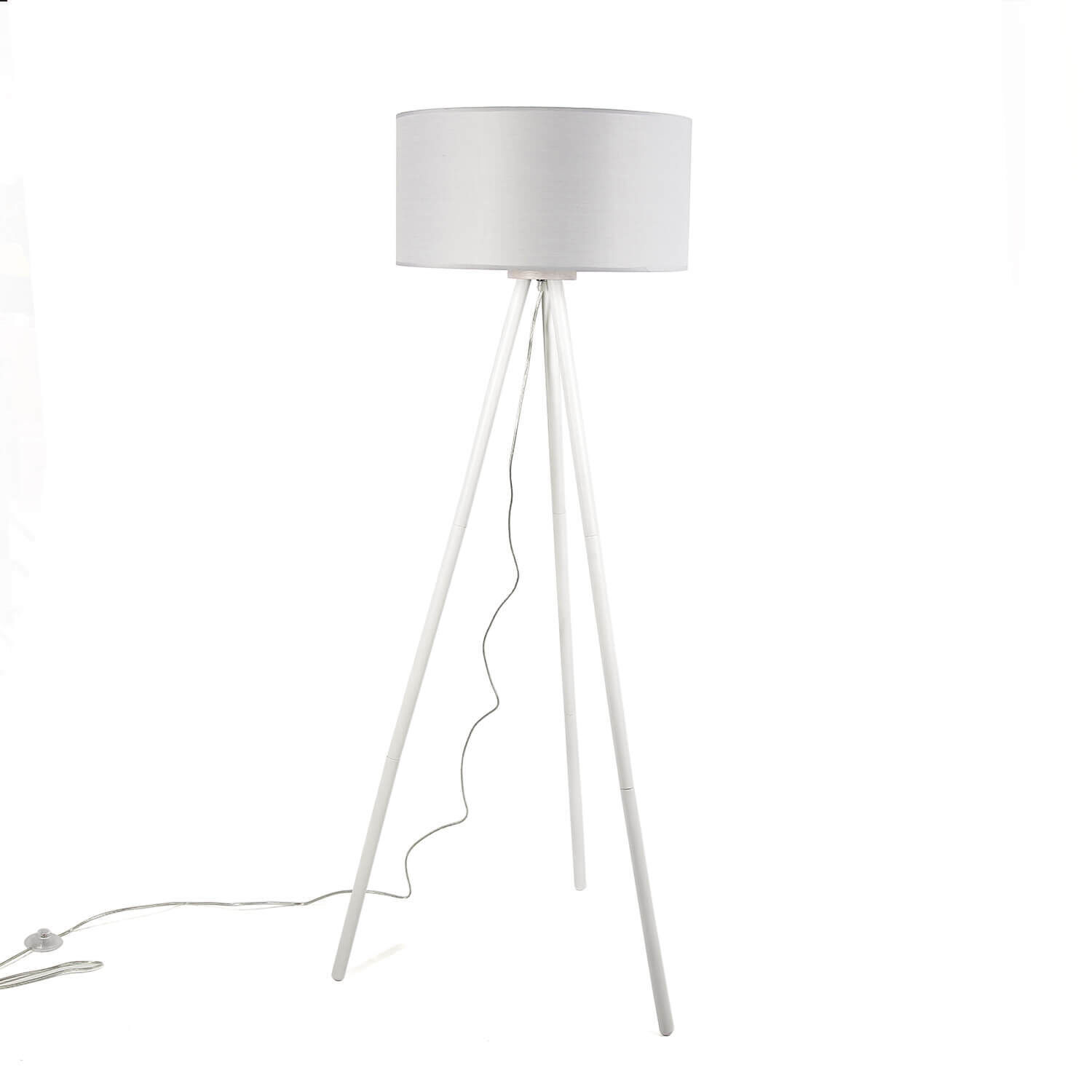 Lampadaire scandinave trépied bois tissu FLORA