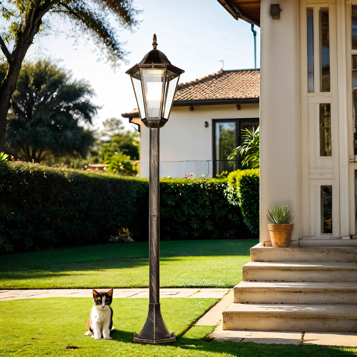 Lampadaire extérieur noir cuivre résistant aux intempéries 1,13m BRISTOL II