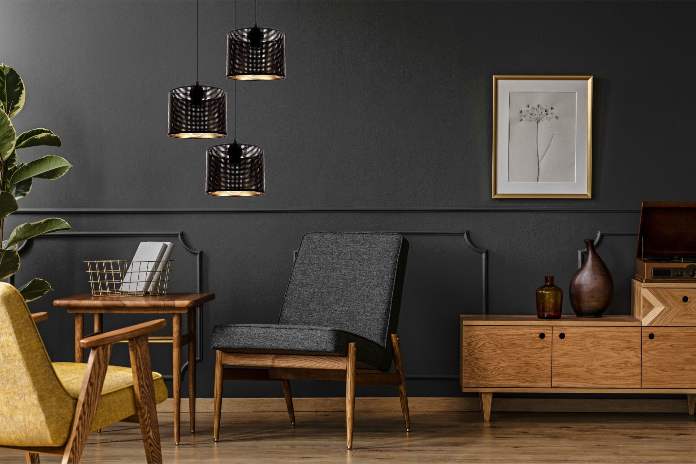 Lampe à suspendre métal noir or E27 3-flmg Ø45 cm Loft